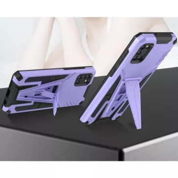   Xiaomi Redmi Note 9 5G, Műanyag hátlap védőtok szilikon belső, közepesen ütésálló, kitámasztóval, Wooze Supportive Care, lila