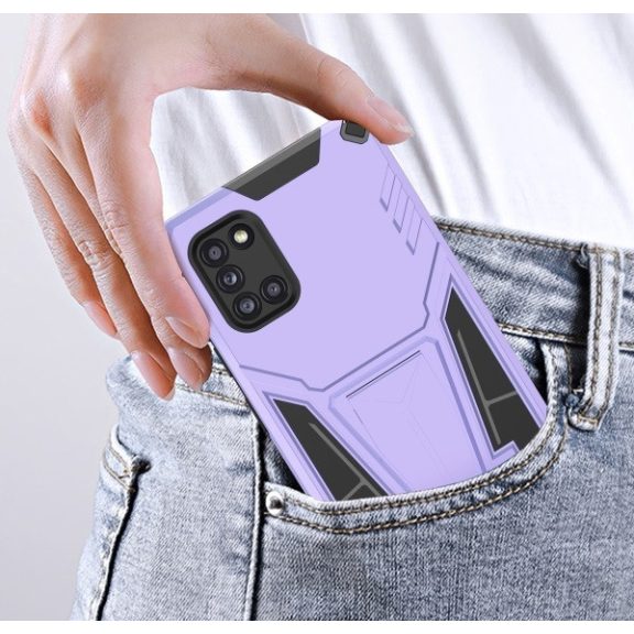 Xiaomi Redmi Note 9 5G, Műanyag hátlap védőtok szilikon belső, közepesen ütésálló, kitámasztóval, Wooze Supportive Care, lila