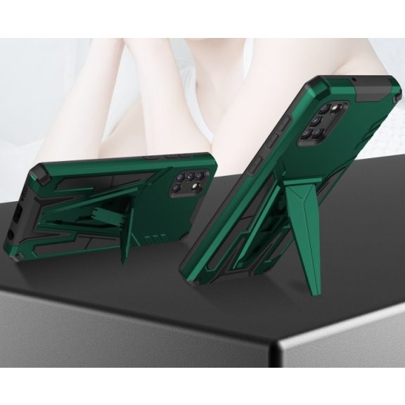 Motorola Moto E7 Power / E7i Power, Műanyag hátlap védőtok szilikon belső, közepesen ütésálló, kitámasztóval, Wooze Supportive Care, zöld