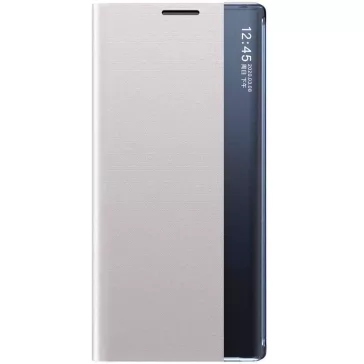   Samsung Galaxy A73 5G SM-A736B, Oldalra nyíló tok, stand, hívás mutatóval, vékony csíkban, Wooze Look Inside, ezüst