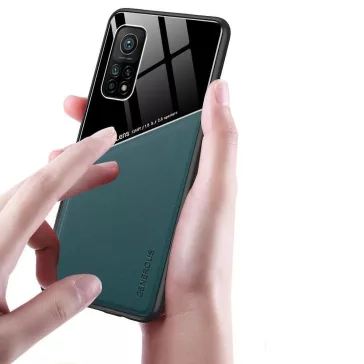   Samsung Galaxy A73 5G SM-A736B, Szilikon tok, bőr és plexi hátlap, közepesen ütésálló, mágneses tartóval kompatibilis, Wooze Texture, zöld
