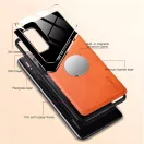 Samsung Galaxy A73 5G SM-A736B, Szilikon tok, bőr és plexi hátlap, közepesen ütésálló, mágneses tartóval kompatibilis, Wooze Texture, zöld