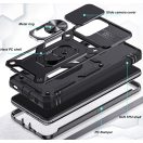 Apple iPhone 11 Pro Max, Műanyag hátlap védőtok és előlapi keret, szilikon belső, közepesen ütésálló, kamera védelem, telefontartó gyűrű, Wooze Military Armor, rózsaszín/zöld