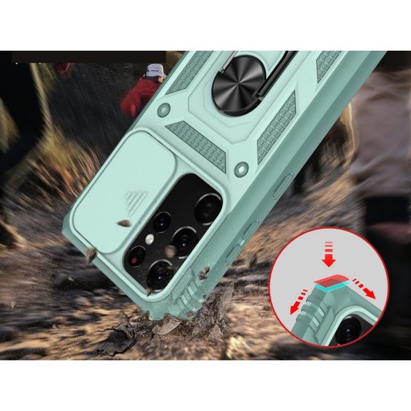 Apple iPhone 11 Pro Max, Műanyag hátlap védőtok és előlapi keret, szilikon belső, közepesen ütésálló, kamera védelem, telefontartó gyűrű, Wooze Military Armor, rózsaszín/zöld