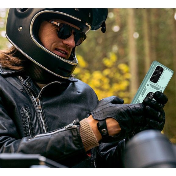 Apple iPhone 11 Pro Max, Műanyag hátlap védőtok és előlapi keret, szilikon belső, közepesen ütésálló, kamera védelem, telefontartó gyűrű, Wooze Military Armor, rózsaszín/zöld