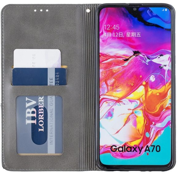 Apple iPhone 14 Pro Max, Oldalra nyíló tok, stand, geometria minta, Wooze DesignBook, szürke