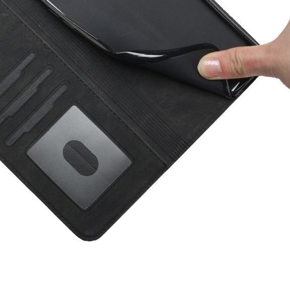 Apple iPhone 14 Pro, Oldalra nyíló tok, stand, kártyatartóval, kézpánttal, Wooze Illusion, fekete