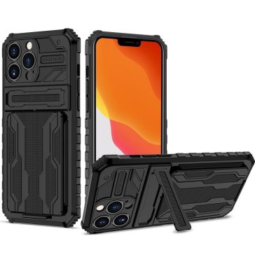   Samsung Galaxy S22 Plus 5G SM-S906, Műanyag hátlap védőtok szilikon belső, közepesen ütésálló, kitámasztóval, kártyatartóval, Wooze Transformer, fekete