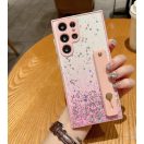 Apple iPhone 12 Pro, Szilikon tok, közepesen ütésálló, kézpánttal, színátmenetes, csillogó minta, Wooze Strap Star, mintás/rózsaszín