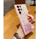 Samsung Galaxy A03 Core SM-A032F, Szilikon tok, közepesen ütésálló, kézpánttal, színátmenetes, csillogó minta, Wooze Strap Star, mintás/rózsaszín