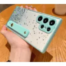 Samsung Galaxy A22 4G SM-A225F, Szilikon tok, közepesen ütésálló, kézpánttal, színátmenetes, csillogó minta, Wooze Strap Star, mintás/menta