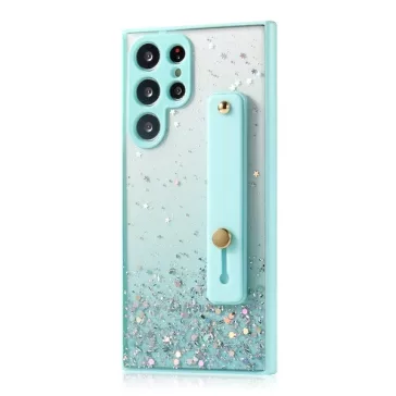   Samsung Galaxy A22 5G SM-A226B, Szilikon tok, közepesen ütésálló, kézpánttal, színátmenetes, csillogó minta, Wooze Strap Star, mintás/menta