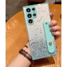 Samsung Galaxy A22 5G SM-A226B, Szilikon tok, közepesen ütésálló, kézpánttal, színátmenetes, csillogó minta, Wooze Strap Star, mintás/menta