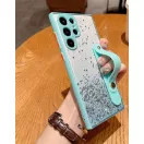 Samsung Galaxy A22 5G SM-A226B, Szilikon tok, közepesen ütésálló, kézpánttal, színátmenetes, csillogó minta, Wooze Strap Star, mintás/menta