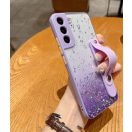 Samsung Galaxy S22 Plus 5G SM-S906, Szilikon tok, közepesen ütésálló, kézpánttal, színátmenetes, csillogó minta, Wooze Strap Star, mintás/lila