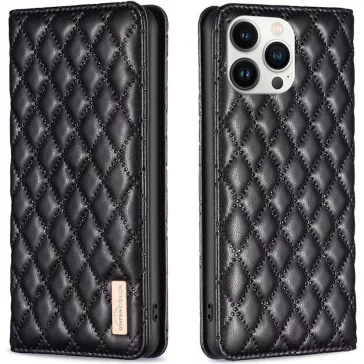   Samsung Galaxy A73 5G SM-A736B, Oldalra nyíló tok, stand, kártyatartóval, 3D rombusz minta, Wooze Pillow, fekete