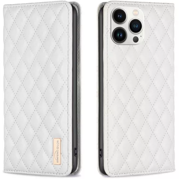 Samsung Galaxy A73 5G SM-A736B, Oldalra nyíló tok, stand, kártyatartóval, 3D rombusz minta, Wooze Pillow, fehér
