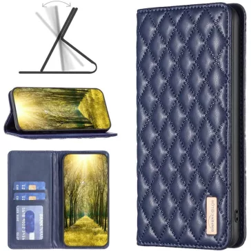   Samsung Galaxy A73 5G SM-A736B, Oldalra nyíló tok, stand, kártyatartóval, 3D rombusz minta, Wooze Pillow, kék