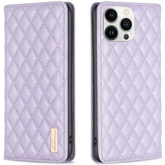 Samsung Galaxy A73 5G SM-A736B, Oldalra nyíló tok, stand, kártyatartóval, 3D rombusz minta, Wooze Pillow, lila