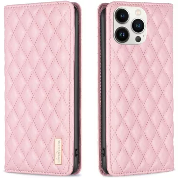   Samsung Galaxy A73 5G SM-A736B, Oldalra nyíló tok, stand, kártyatartóval, 3D rombusz minta, Wooze Pillow, rózsaszín