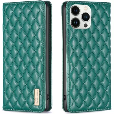   Samsung Galaxy A73 5G SM-A736B, Oldalra nyíló tok, stand, kártyatartóval, 3D rombusz minta, Wooze Pillow, zöld