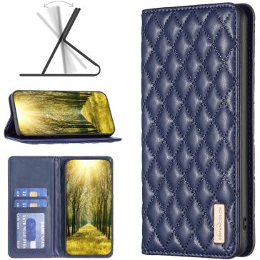   Motorola Moto G200 5G / Edge S30, Oldalra nyíló tok, stand, kártyatartóval, 3D rombusz minta, Wooze Pillow, kék