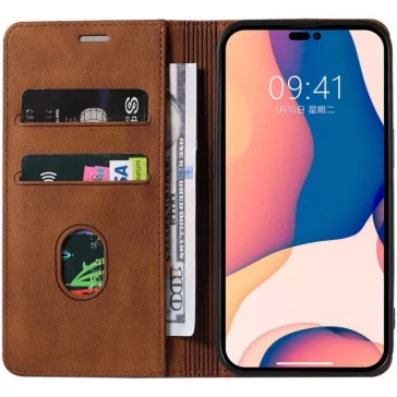   Samsung Galaxy A02 SM-A022F, Oldalra nyíló tok, stand, kártyatartóval, kézpánttal, Wooze Business Plus, barna