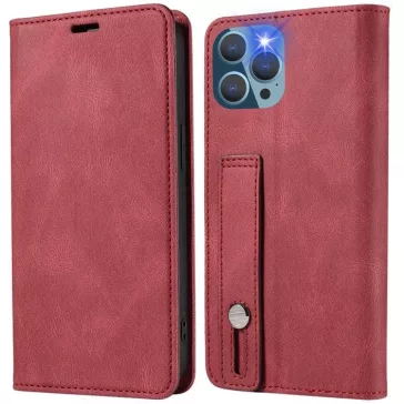   Samsung Galaxy A02 SM-A022F, Oldalra nyíló tok, stand, kártyatartóval, kézpánttal, Wooze Business Plus, piros