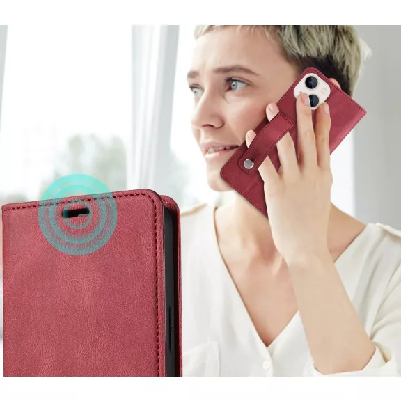 Samsung Galaxy A02 SM-A022F, Oldalra nyíló tok, stand, kártyatartóval, kézpánttal, Wooze Business Plus, piros