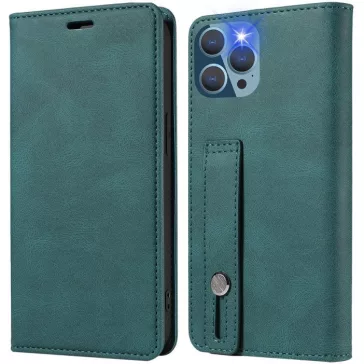   Samsung Galaxy A02 SM-A022F, Oldalra nyíló tok, stand, kártyatartóval, kézpánttal, Wooze Business Plus, zöld