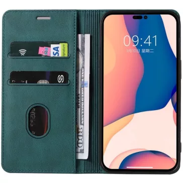   Samsung Galaxy A02 SM-A022F, Oldalra nyíló tok, stand, kártyatartóval, kézpánttal, Wooze Business Plus, zöld