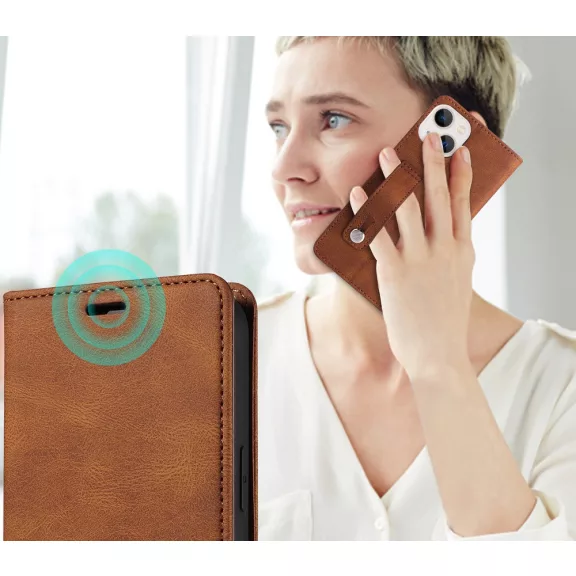Samsung Galaxy A03s SM-A037F, Oldalra nyíló tok, stand, kártyatartóval, kézpánttal, Wooze Business Plus, barna
