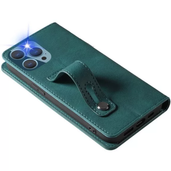 Samsung Galaxy A03s SM-A037F, Oldalra nyíló tok, stand, kártyatartóval, kézpánttal, Wooze Business Plus, zöld