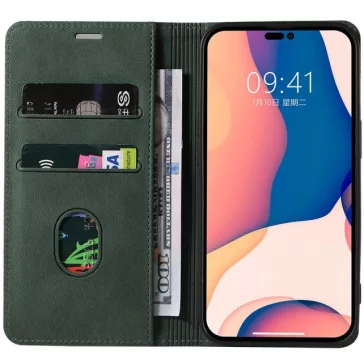   Samsung Galaxy A42 5G / M42 5G SM-A426B / M426B, Oldalra nyíló tok, stand, kártyatartóval, kézpánttal, Wooze Business Plus, sötétzöld