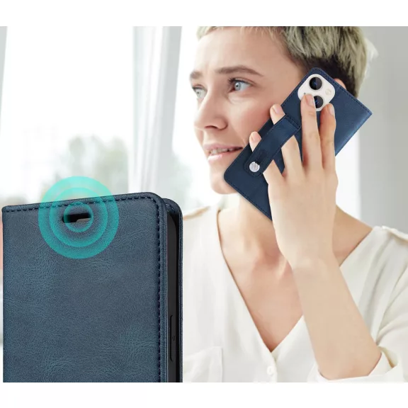 Samsung Galaxy A73 5G SM-A736B, Oldalra nyíló tok, stand, kártyatartóval, kézpánttal, Wooze Business Plus, kék