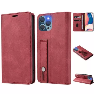   Samsung Galaxy A73 5G SM-A736B, Oldalra nyíló tok, stand, kártyatartóval, kézpánttal, Wooze Business Plus, piros