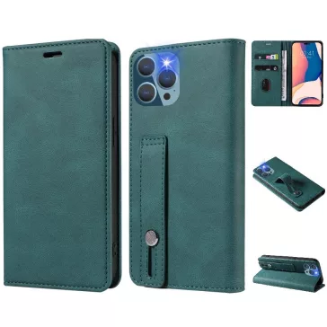   Samsung Galaxy A73 5G SM-A736B, Oldalra nyíló tok, stand, kártyatartóval, kézpánttal, Wooze Business Plus, zöld