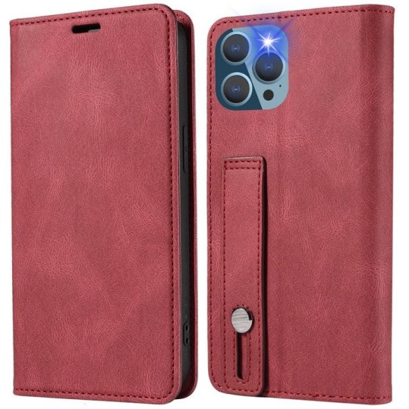 Motorola Moto G52 / G82, Oldalra nyíló tok, stand, kártyatartóval, kézpánttal, Wooze Business Plus, piros