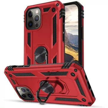   Samsung Galaxy A24 4G SM-A245F, Műanyag hátlap védőtok, közepesen ütésálló, szilikon belső, telefontartó gyűrű, Defender, piros