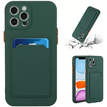   Samsung Galaxy A24 4G SM-A245F, Szilikon tok, kártyatartóval, Wooze Card Slot, sötétzöld