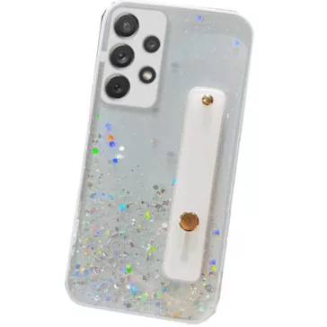   Samsung Galaxy A24 4G SM-A245F, Szilikon tok, közepesen ütésálló, kézpánttal, színátmenetes, csillogó minta, Wooze Strap Star, mintás/fehér
