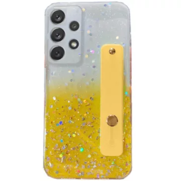   Samsung Galaxy A24 4G SM-A245F, Szilikon tok, közepesen ütésálló, kézpánttal, színátmenetes, csillogó minta, Wooze Strap Star, mintás/sárga