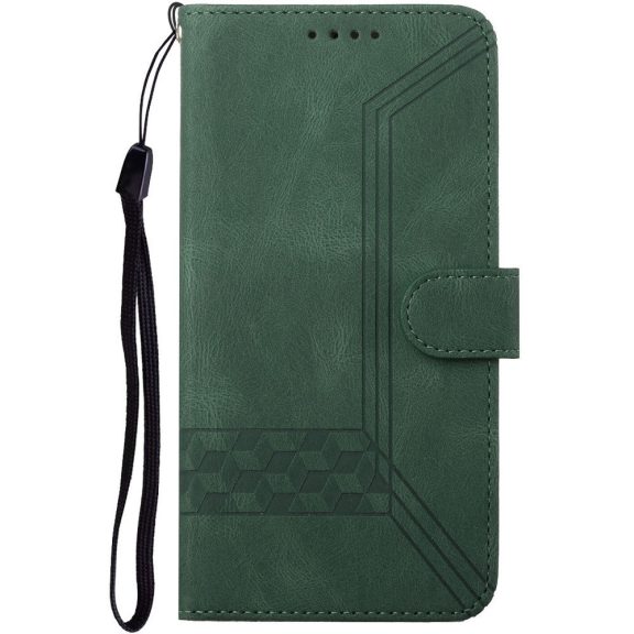 Apple iPhone 15 Pro Max, Oldalra nyíló tok, stand, kártyatartóval, kézpánttal, Wooze Illusion, zöld