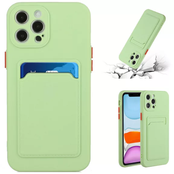 Apple iPhone 15 Pro, Szilikon tok, kártyatartóval, Wooze Card Slot, világoszöld