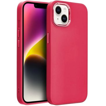   Apple iPhone 15 Pro Max, Szilikon tok, közepesen ütésálló, fémhatású kamera keret, Frame Case, magenta