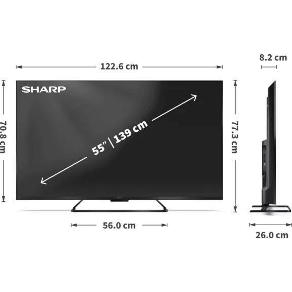 SHARP 55HR7265E UHD 4k QLED Google TV + CP-AWS0101 AQUOS mélynyomó