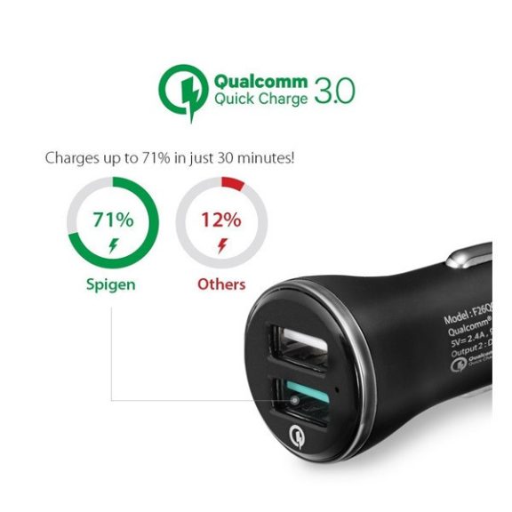 Spigen Essential F27QC Quick Charge 3.0 autós szivargyújtó töltő adapter, 2xUSB, fekete