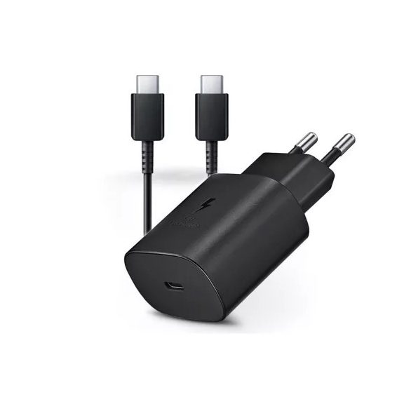 Samsung EP-TA800XB USB-C hálózati gyorstöltő USB-C kábellel, 25W, fekete (Retail-pack, dobozos)