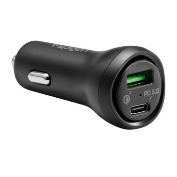   Spigen Essential F31QC Quick Charge 3.0 autós szivargyújtó töltő adapter, USB-A + USB-C, 27W, fekete