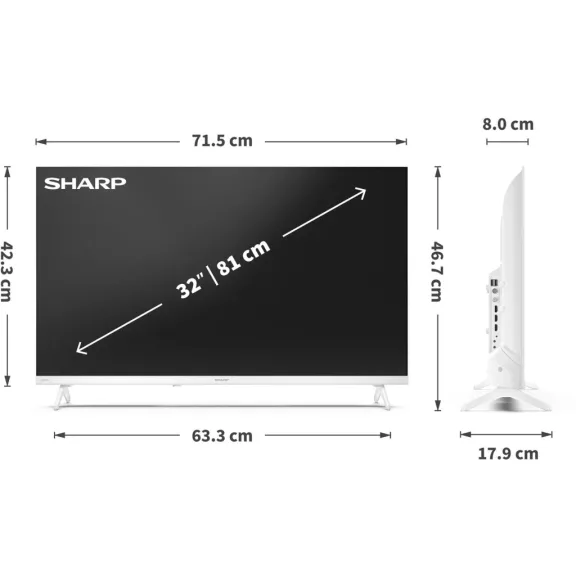 SHARP 32HF2265EW HD Ready LED LCD Google Televízió, fehér